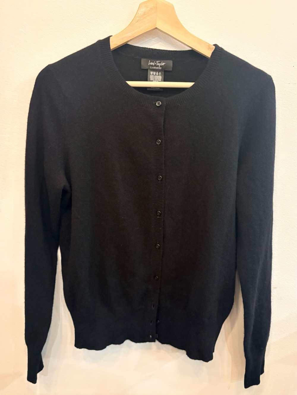 Lord & Taylor Black Cardigan, 100% Cashmere, Sz Medium